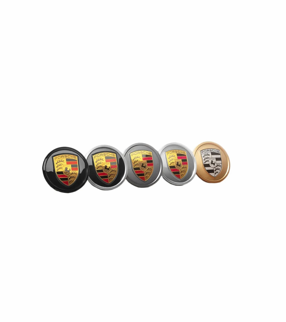 Porsche Black Satin Gloss Wheel Hub Covers with Colored Crest (Set of 4)